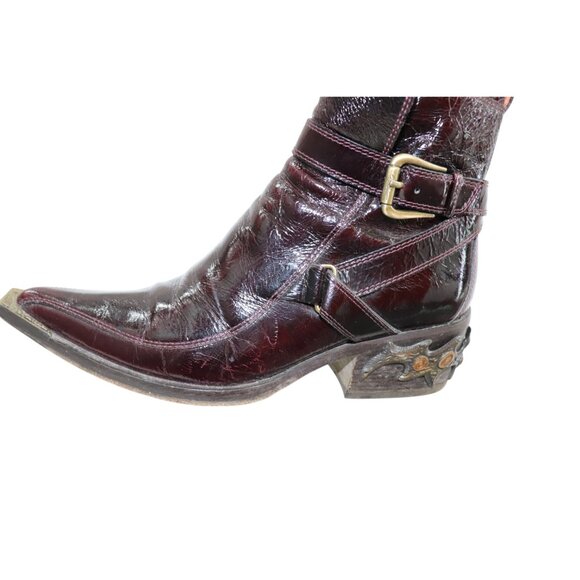 DONALD J. PLINER Italian Boots Western Black Cherry Patent Leather Ankle Boots 6 - Picture 2 of 11